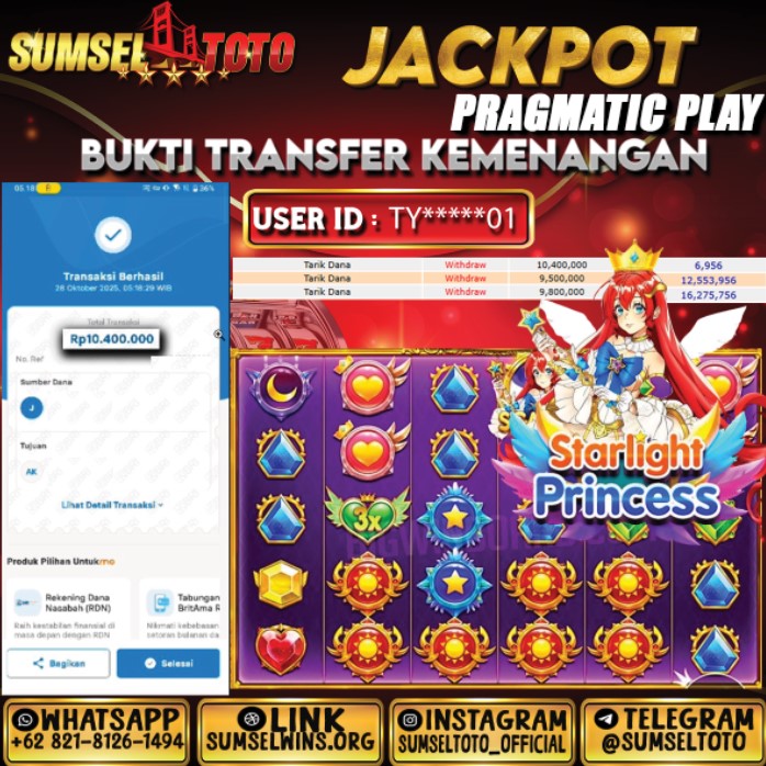 SUMSELTOTO STARLIGHT PRINCESS Rp.10,000,000.,- LUNAS